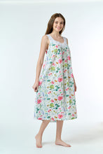 Load image into Gallery viewer, Arabella White with Floral Print Laced V Neck Nightie