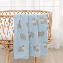 Load image into Gallery viewer, Living Textiles Whimsical Baby Blanket- Hippo/Blue