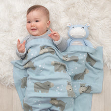 Load image into Gallery viewer, Living Textiles Whimsical Baby Blanket- Hippo/Blue