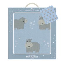 Load image into Gallery viewer, Living Textiles Whimsical Baby Blanket- Hippo/Blue