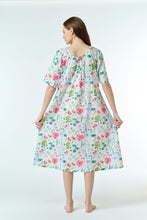 Load image into Gallery viewer, Arabella White with Floral Print Shirred Bodice Short Sleeve Nightie