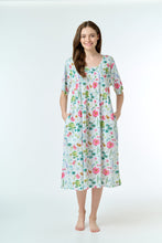Load image into Gallery viewer, Arabella White with Floral Print Shirred Bodice Short Sleeve Nightie