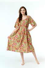 Load image into Gallery viewer, Arabella Mustard Floral Shirred Bodice Short Sleeve Nightie