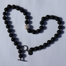 Load image into Gallery viewer, Fabuleux Vous Black Onyx, Pearl & Silver Fob Necklace