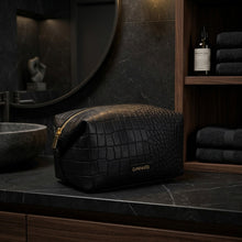 Load image into Gallery viewer, Lund & Co Resa Wash Bag- Black Croc Leather