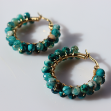 Load image into Gallery viewer, Fabuleux Vous Steel Me Ocean Blue Stone Hoops 25mm