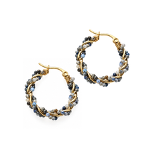 Load image into Gallery viewer, Fabuleux Vous Steel Me Dusky Blue Twist YG Hoop Earrings