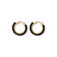 Load image into Gallery viewer, Fabuleux Vous Steel Me Black Stone & Gold Hoop Earrings