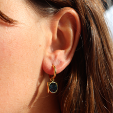 Load image into Gallery viewer, Fabuleux Vous Steel Me Yellow Gold Blue Lagoon Earrings