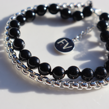 Load image into Gallery viewer, Fabuleux Vous The Black Edit Black Onyx, Fresh Water Pearl & Silver Chain Bracelet