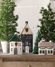 Load image into Gallery viewer, French Country Collections Christmas Tea Light House Blue with Wreath Large