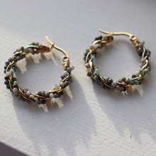 Load image into Gallery viewer, Fabuleux Vous Steel Me Dusky Blue Twist YG Hoop Earrings