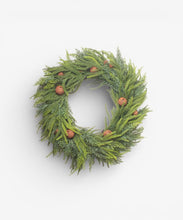 Load image into Gallery viewer, French Country Collections Mixed Pine Wreath Brown Velvet Bows & Bells