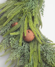 Load image into Gallery viewer, French Country Collections Mixed Pine Wreath Brown Velvet Bows & Bells