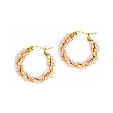 Load image into Gallery viewer, Fabuleux Vous Steel Me Pink Twist YG Hoop Earrings