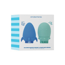 Load image into Gallery viewer, Annabel Trends Silicone Bath Brush set of 2- Rocket & Squid