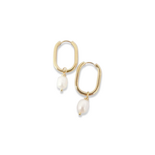 Load image into Gallery viewer, Fabuleux Vous Steel Me Yellow Gold with Fresh Water Pearl Huggies