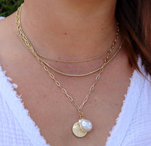 Load image into Gallery viewer, Fabuleux Vous Steel Me Yellow Gold Multi Chain Coin & Pearl Necklace