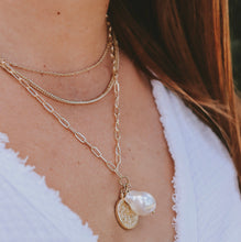 Load image into Gallery viewer, Fabuleux Vous Steel Me Yellow Gold Multi Chain Coin & Pearl Necklace