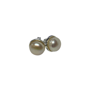 Fabuleux Vous Silver Perle Fresh Water Pearl Button Stud Earrings