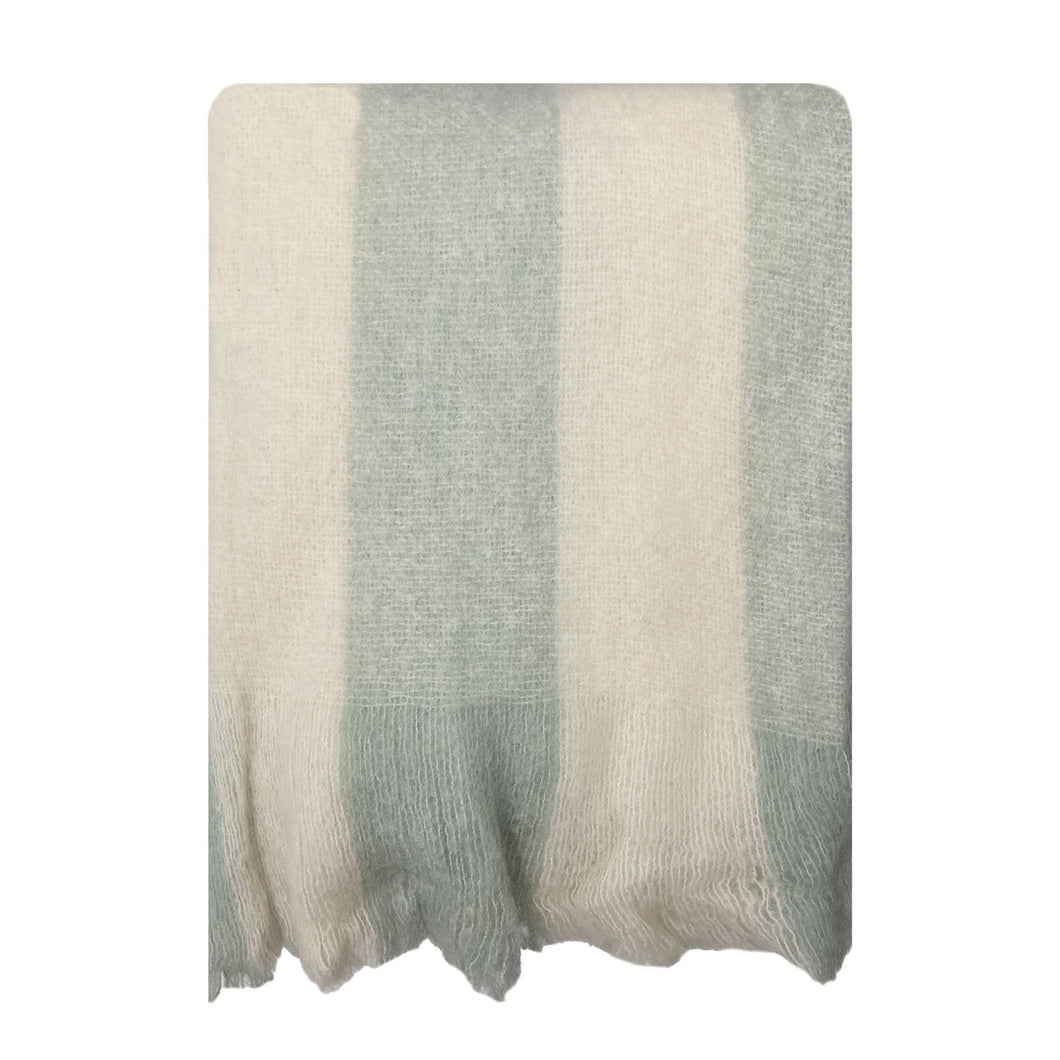 Linens & More Bliss Mohair Blend Stripe Eyelash Throw in Blue/Cream