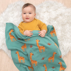 Living Textiles Whimsical Baby Blanket- Giraffe/Sage