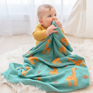 Living Textiles Whimsical Baby Blanket- Giraffe/Sage