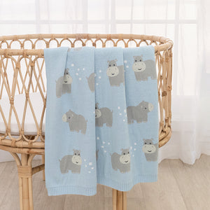Living Textiles Whimsical Baby Blanket- Hippo/Blue