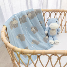 Load image into Gallery viewer, Living Textiles Whimsical Baby Blanket- Hippo/Blue
