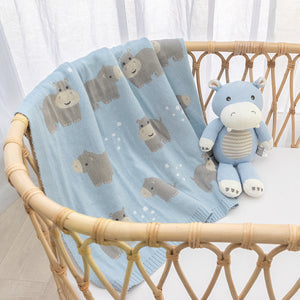 Living Textiles Whimsical Baby Blanket- Hippo/Blue