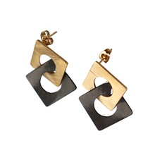 Load image into Gallery viewer, Fabuleux Vous Carre Yellow Gold &amp; Black Stud Earrings
