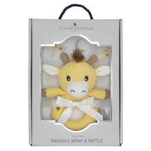 Load image into Gallery viewer, Living Textiles Jersey Swaddle &amp; Rattle Gift Set- Noah/Giraffe
