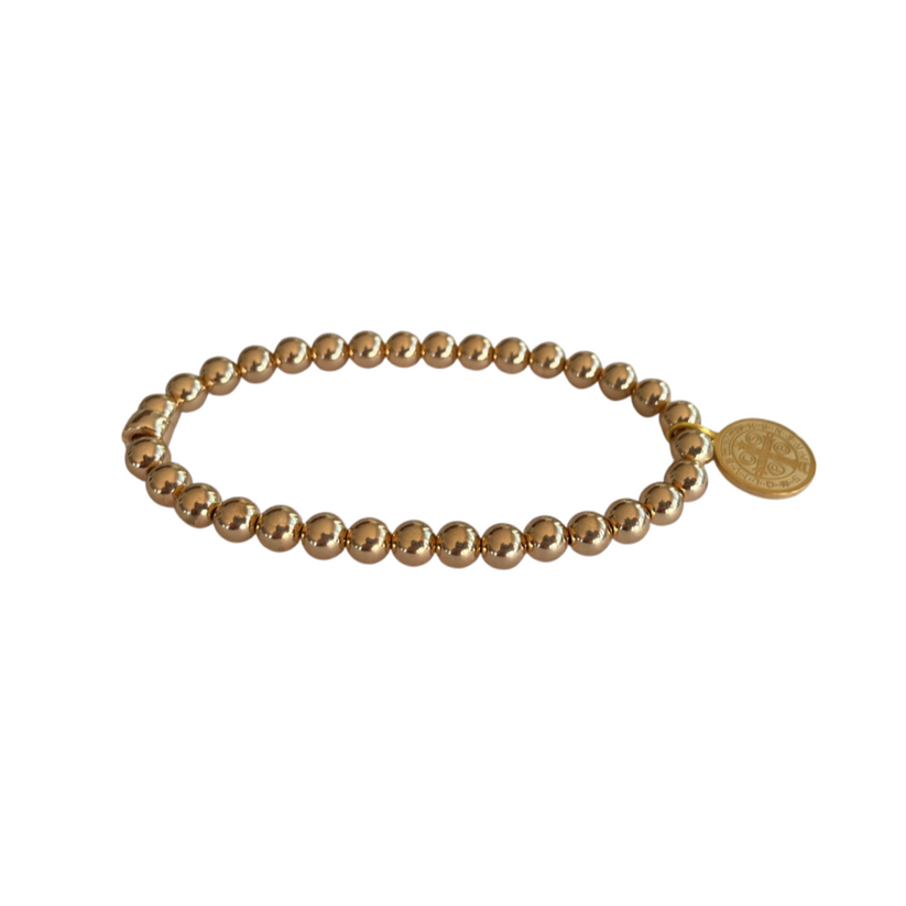 Lindi Kingi Beaded Bracelet Luxe Gold with Saint Charm