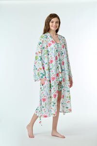 Arabella White with Floral Print Dressing Gown/Robe