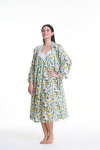 Arabella White with Lemon Print Dressing Gown/Robe