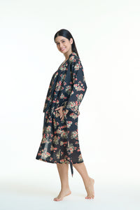 Arabella Black with Floral Dressing Gown/Robe