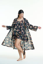 Load image into Gallery viewer, Arabella Black with Floral Dressing Gown/Robe
