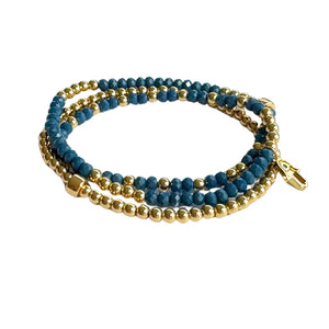 Lindi Kingi Beaded Bracelet Denim Blue and Gold Bracelet with Charm