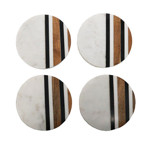 LeForge Coaster set of 4 Marble with Wood Inlay