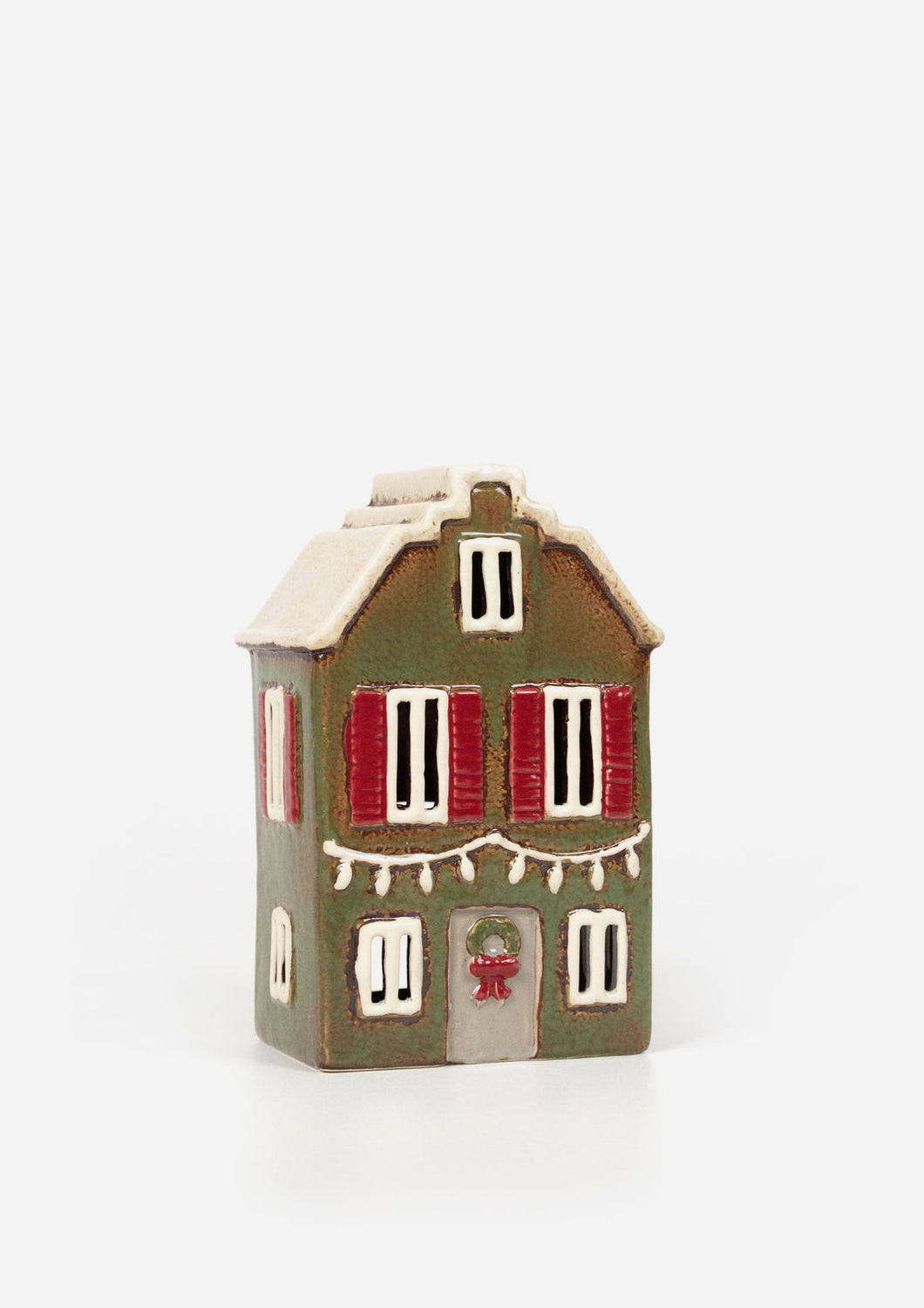 French Country Collections Alsace Tea Light House Christmas Green with Shutters