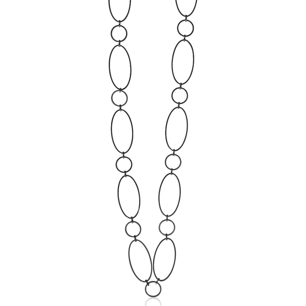 Fabuleux Vous Steel Me Super Link SS Black Necklace 85cm