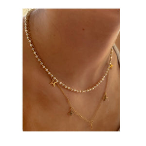 Lindi Kingi Moonstone Beaded Necklace- Gold