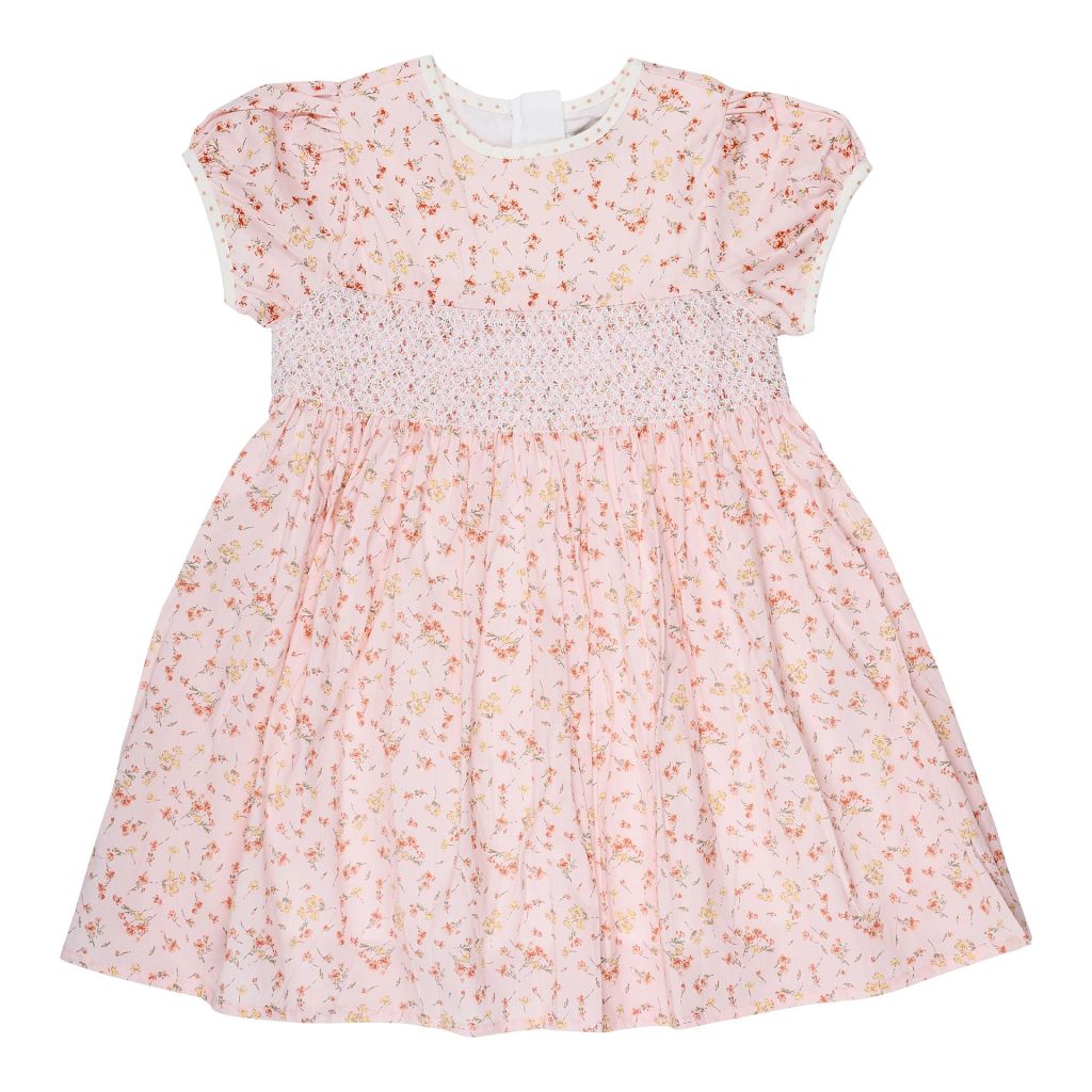 Arthur Ave Peach Rose & Buttercream Smock Dress