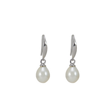 Load image into Gallery viewer, Simply Italian White Pearl &amp; Silver Drop Earrings
