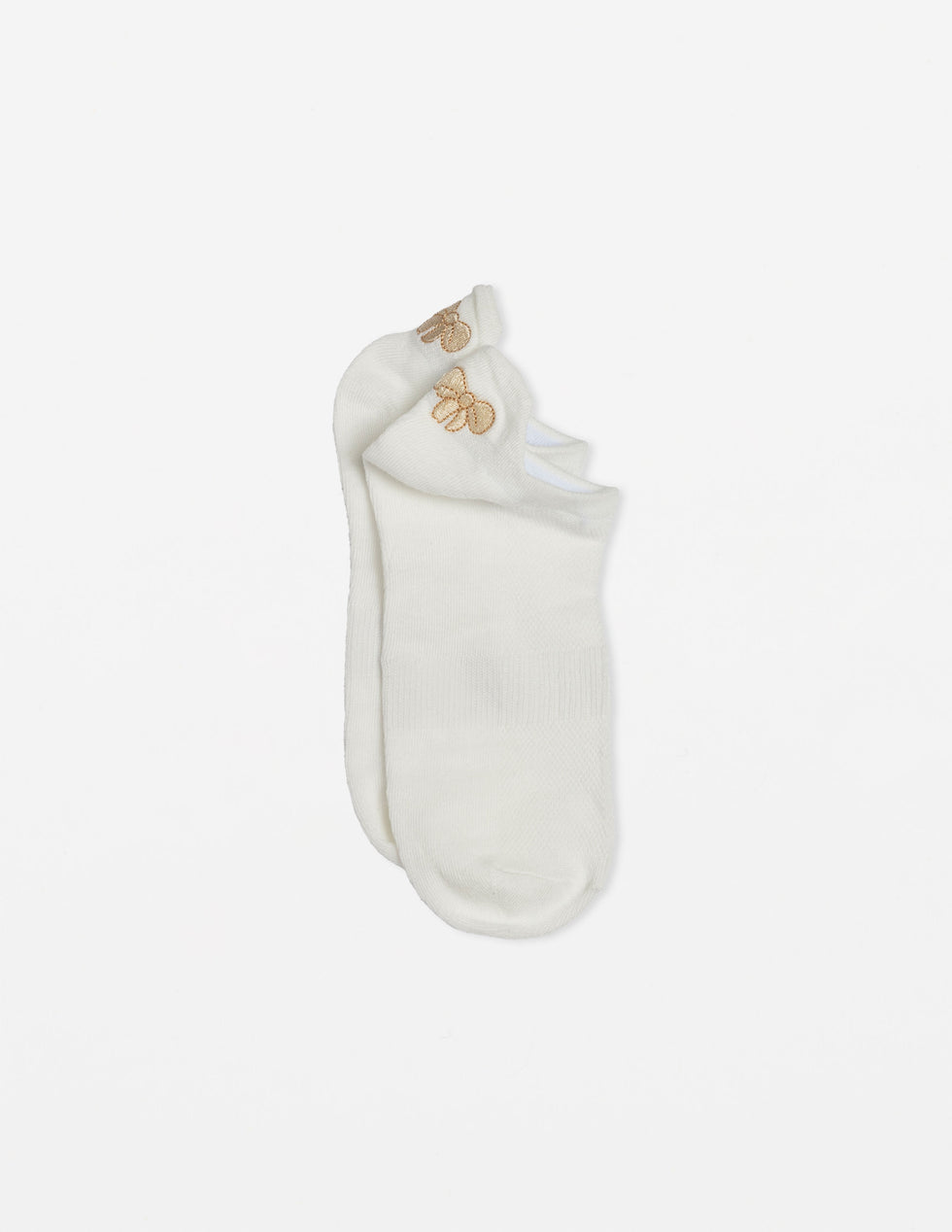 Stella & Gemma White Ankle Socks with Gold Embroided Bow