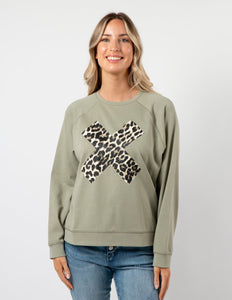 Stella & Gemma Everyday Sweater Sage Leopard X