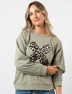 Stella & Gemma Everyday Sweater Sage Leopard X