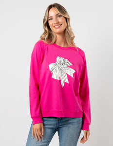 Stella & Gemma Classic Sweater- Neon Pink with Bow
