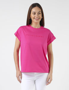 Stella & Gemma Cuff Sleeve T-Shirt- Cerise Pink Embroided Logo