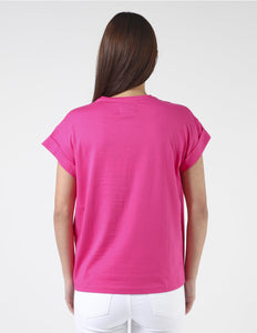 Stella & Gemma Cuff Sleeve T-Shirt- Cerise Pink Embroided Logo